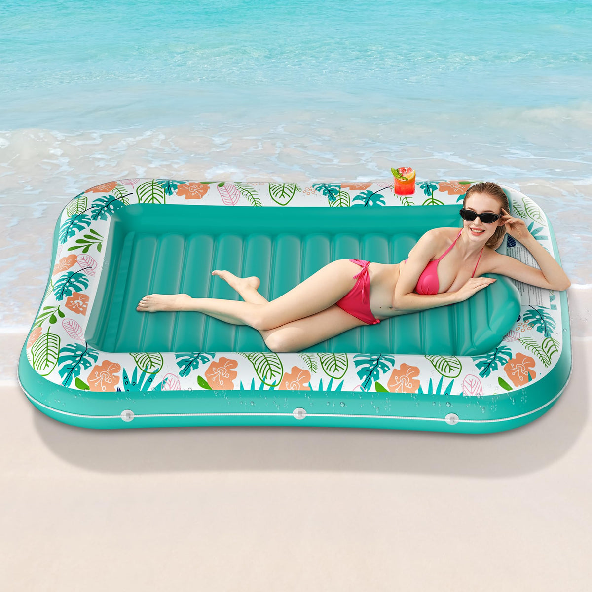 Inflatable Tanning Pool Lounger 75" x 51" Green I19045