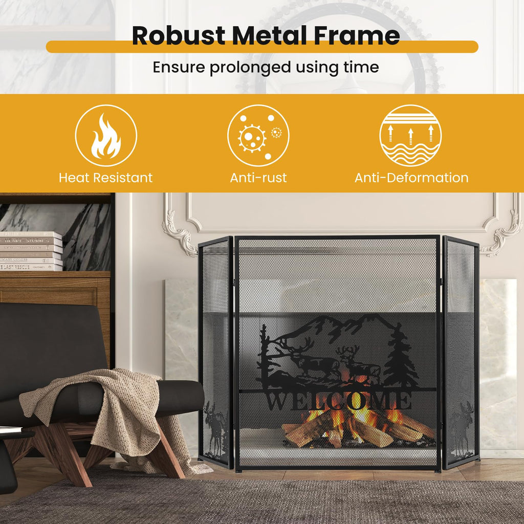 Foldable Fireplace Screen with Moose Pattern K79570