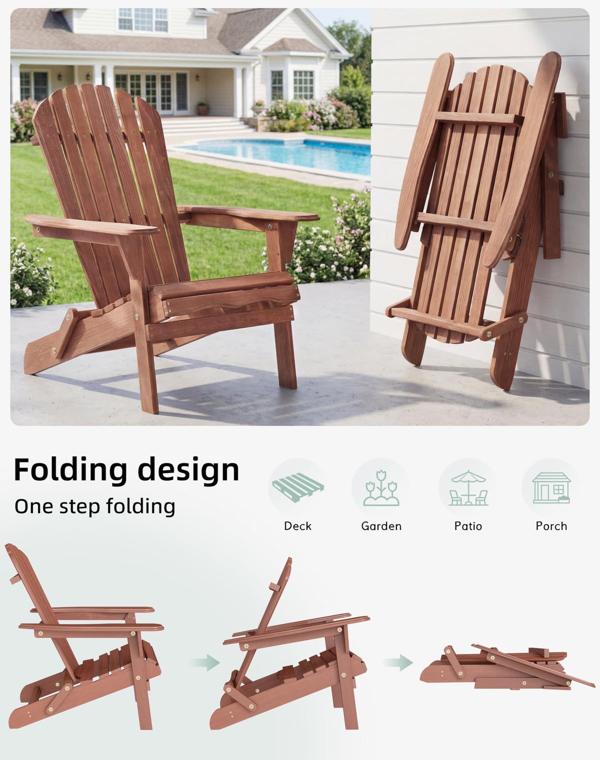 Wooden Folding Adirondack Chair Set of 2 Q36292
