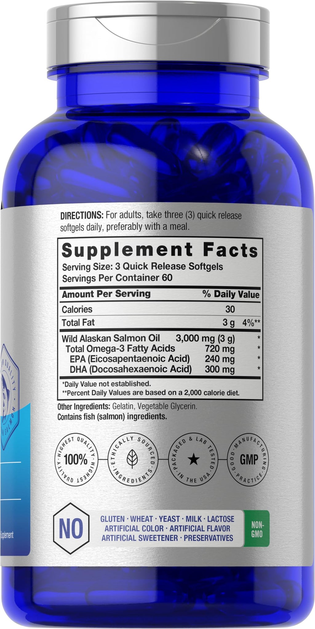 Wild Alaskan Salmon Fish Oil 3000mg 180 Softgel Capsules X695964