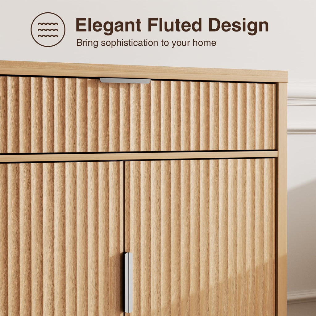 32" Fluted Oak Sideboard Buffet Cabinet with Storage B41598