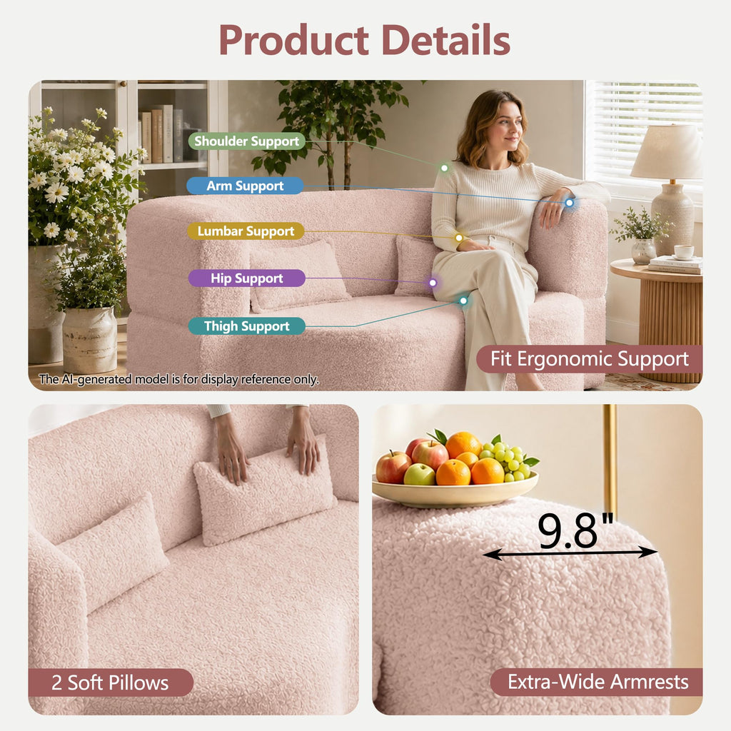 78" Pink Sherpa Futon Sofa Bed U8611