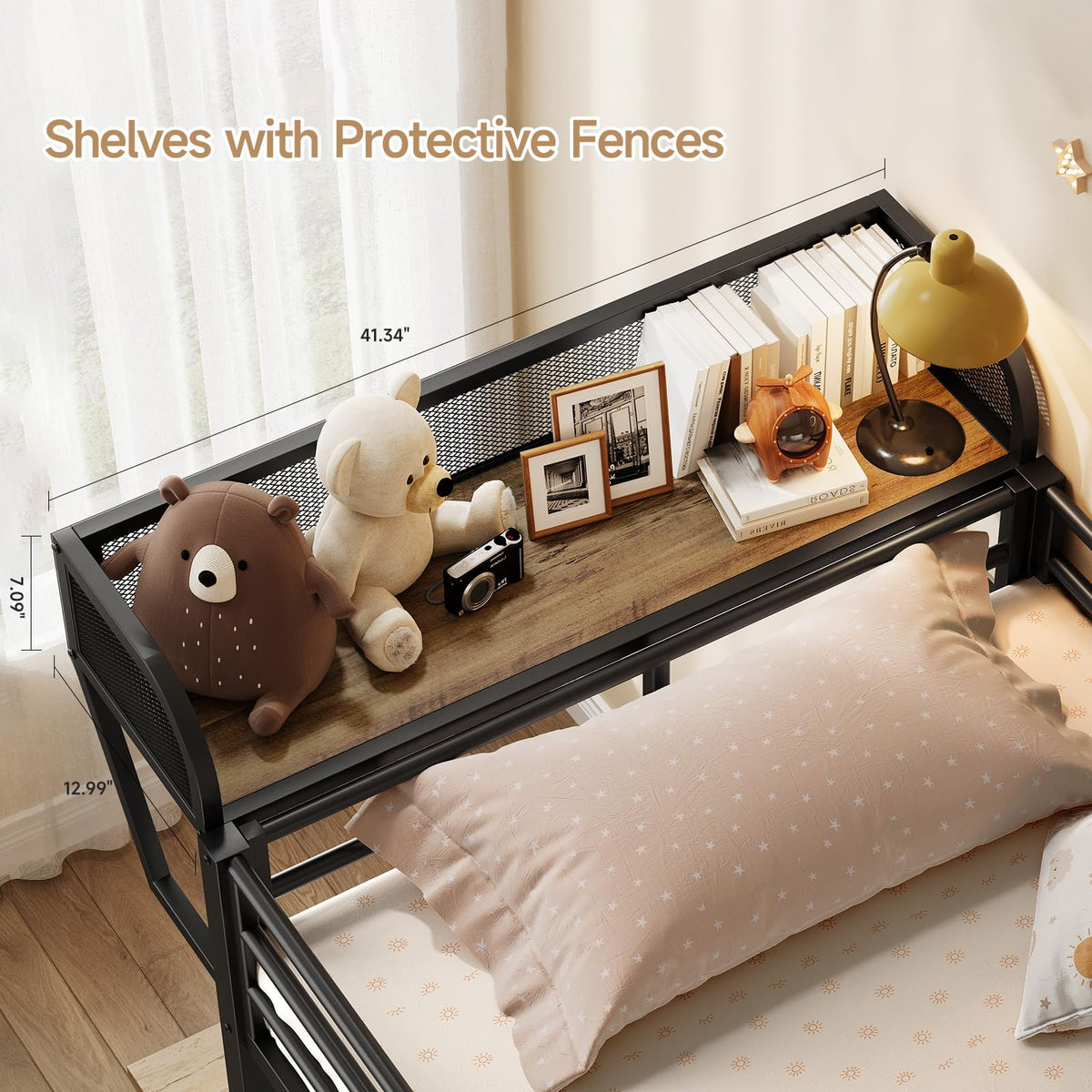 Twin Over Twin Metal Bunk Bed with Desk & Outlet X54713