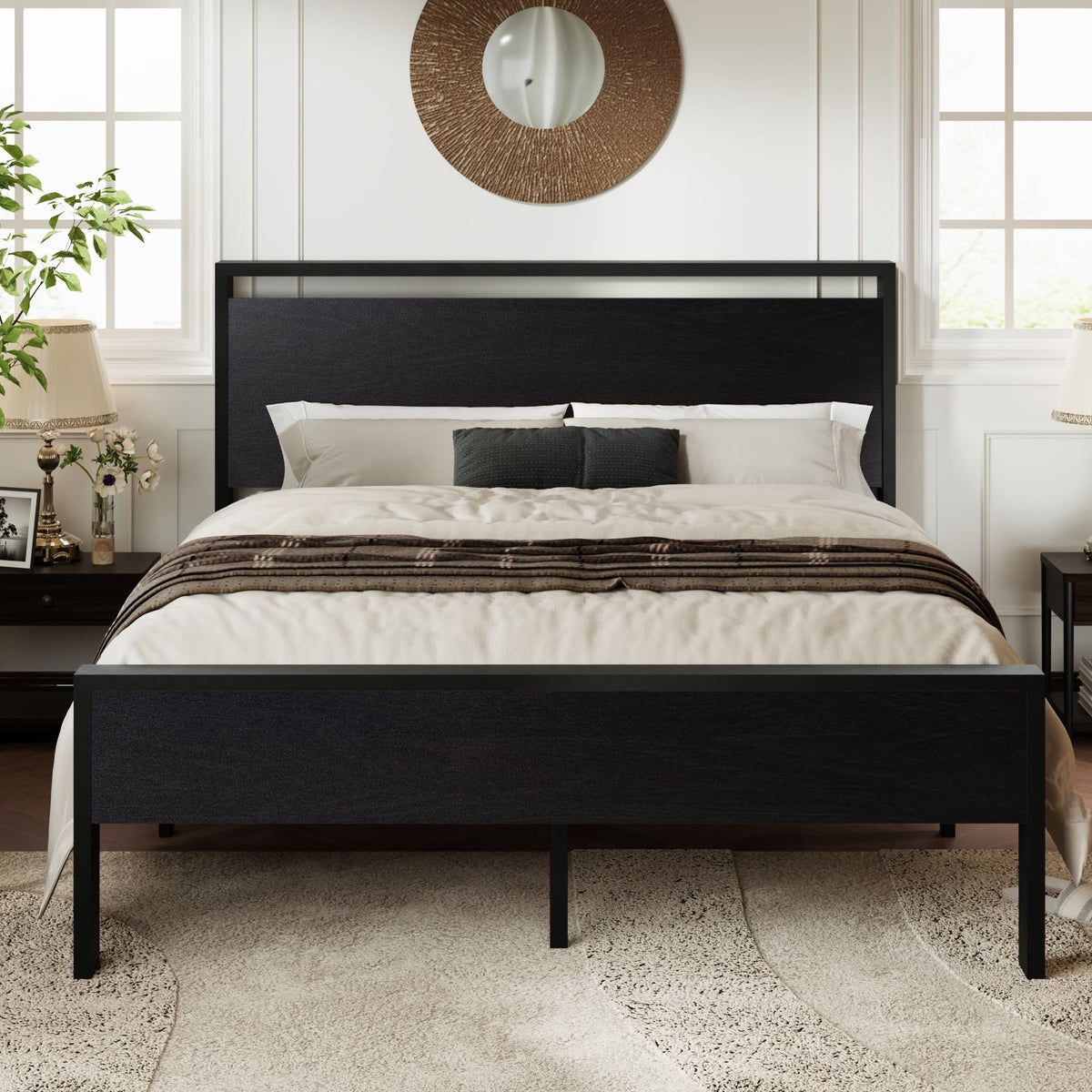 Queen Size Black Oak Bed Frame Z836243