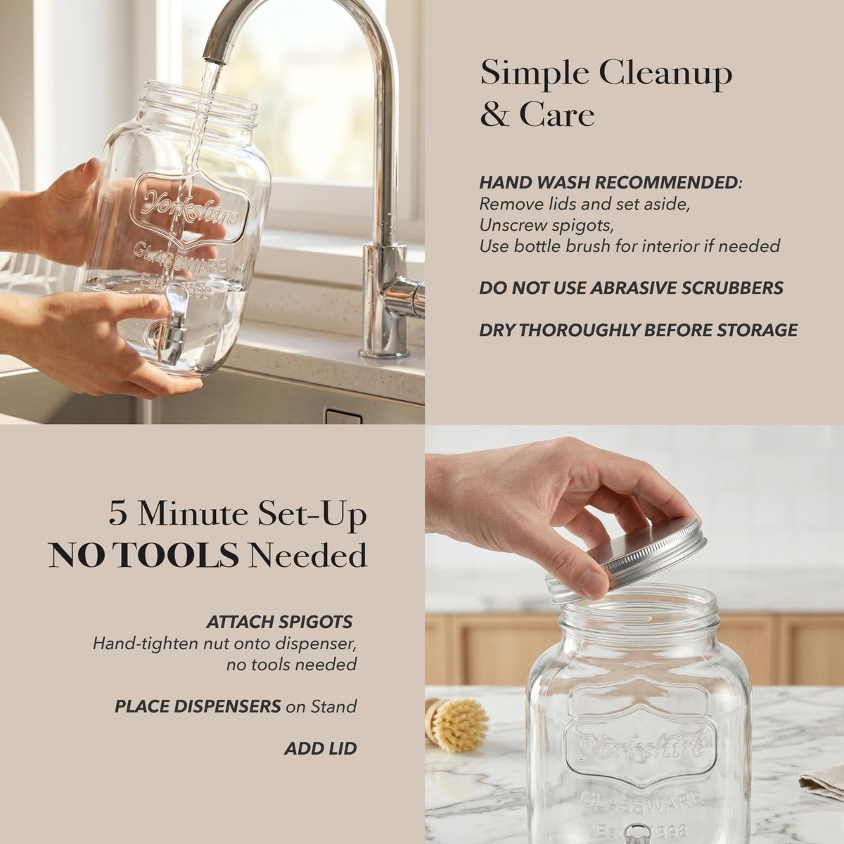 Mason Jar Glass Beverage Dispenser with Metal Stand, 1 Gal D30038