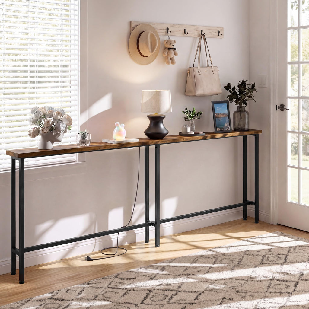 78" Sofa Table with Built-in Power Strip Metal Frame D254