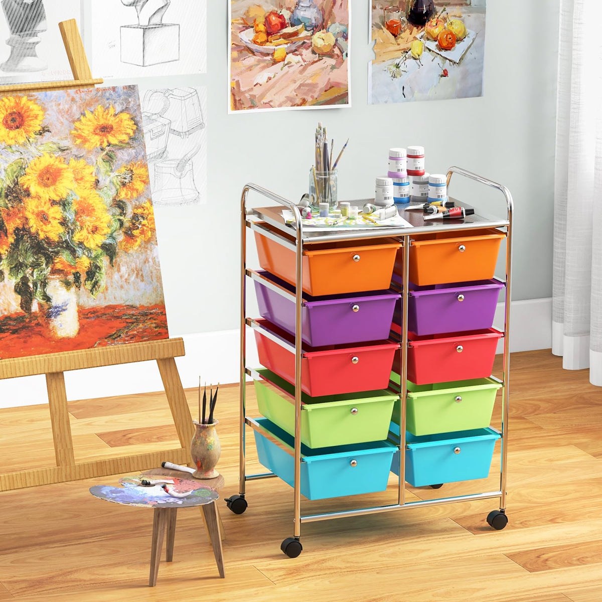 10 Drawer Rolling Storage Cart with Lockable Wheels H752