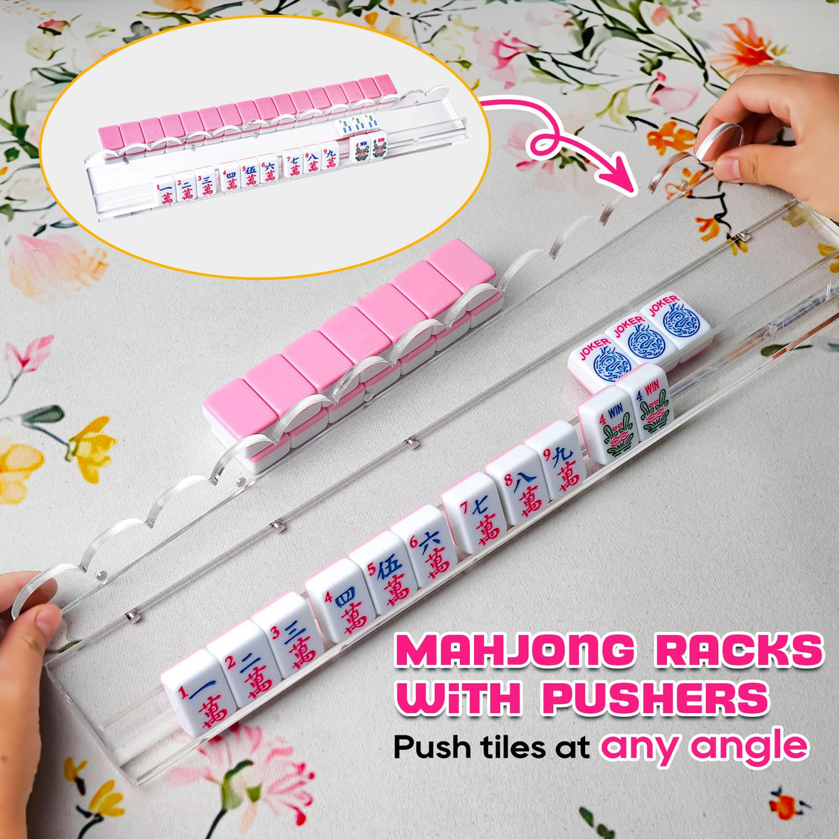 Clear Acrylic Mahjong Racks with Pushers, Set of 4 G588289