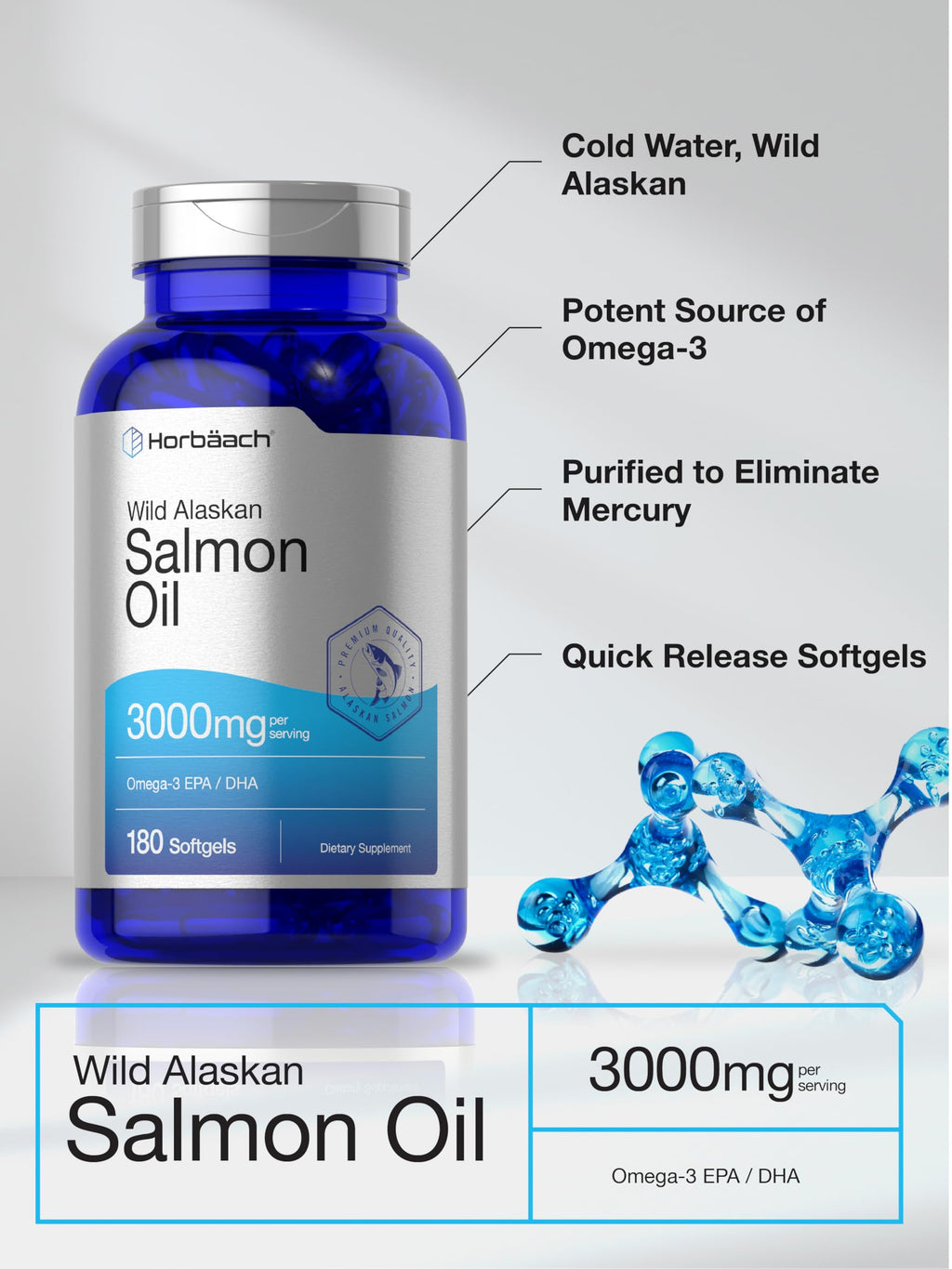 Wild Alaskan Salmon Fish Oil 3000mg 180 Softgel Capsules X695964