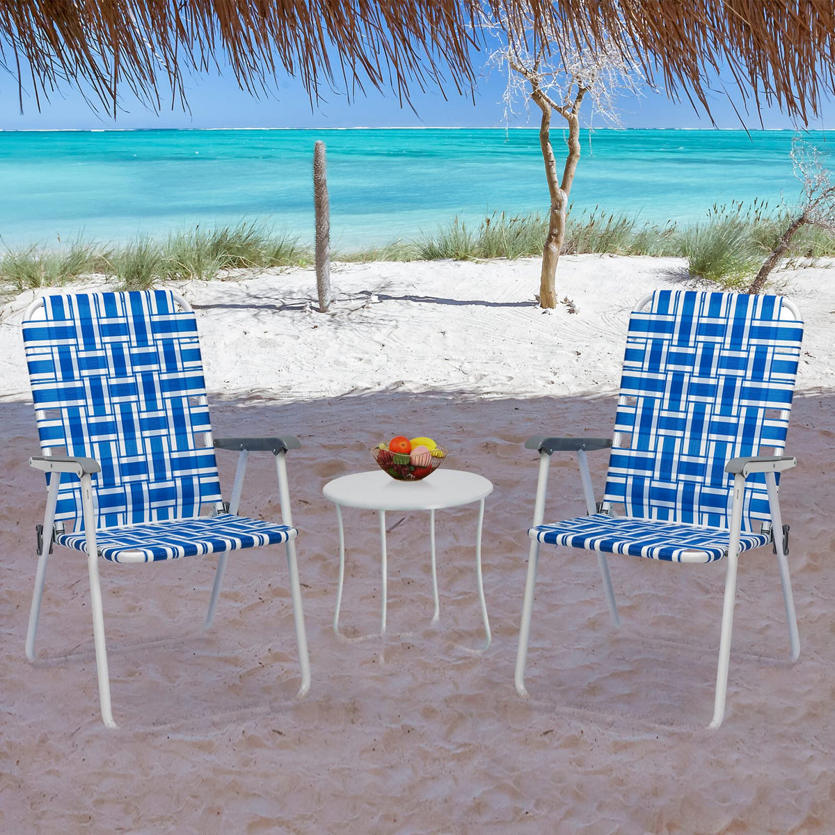 Blue Set of 2 Webbed Folding Patio Chairs B8360