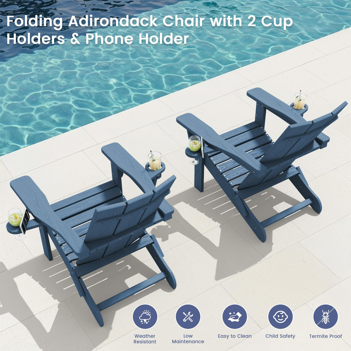 Blue Folding Adirondack Chairs Set of 6 J271