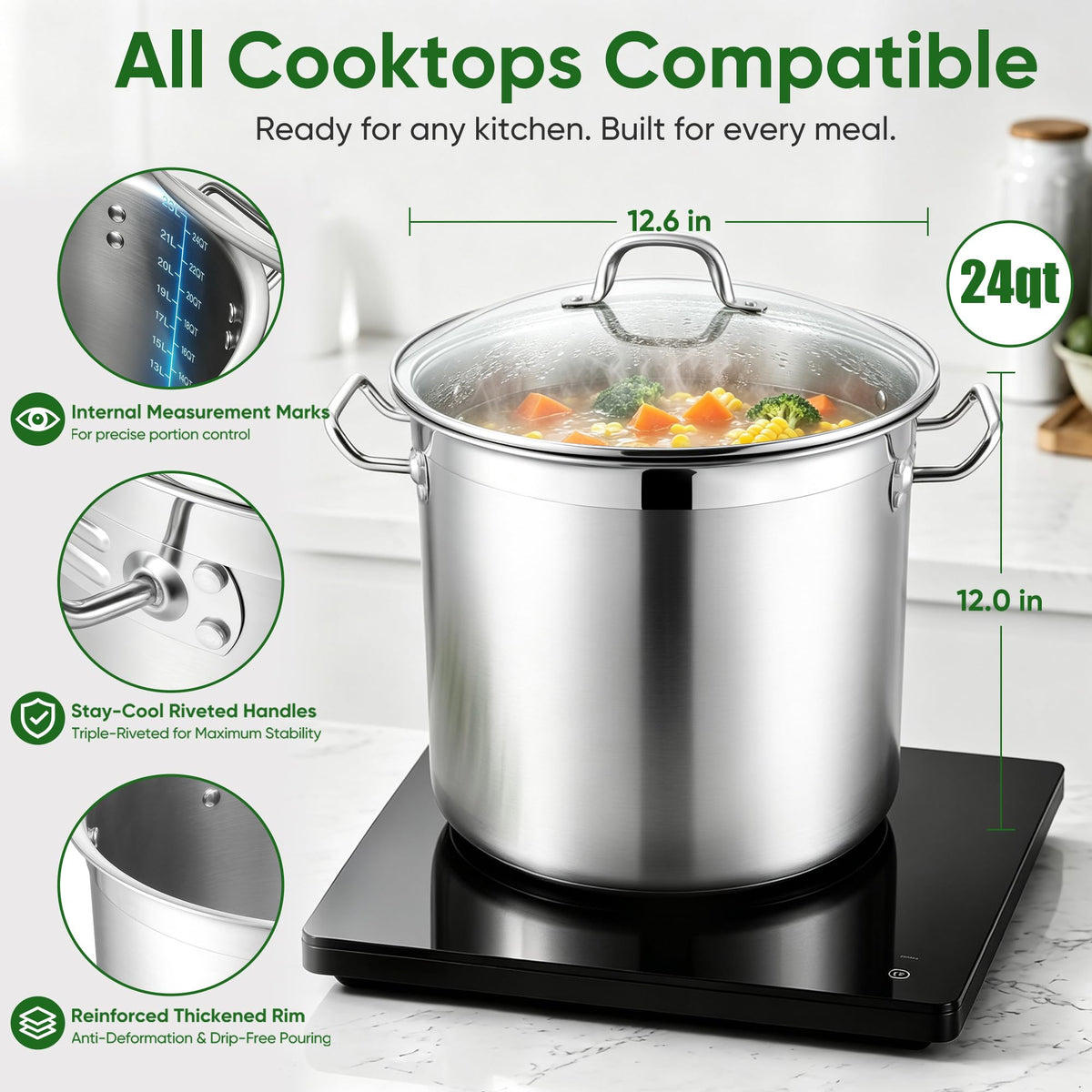 24 Quart Tri-Ply Stainless Steel Stock Pot with Lid G43089