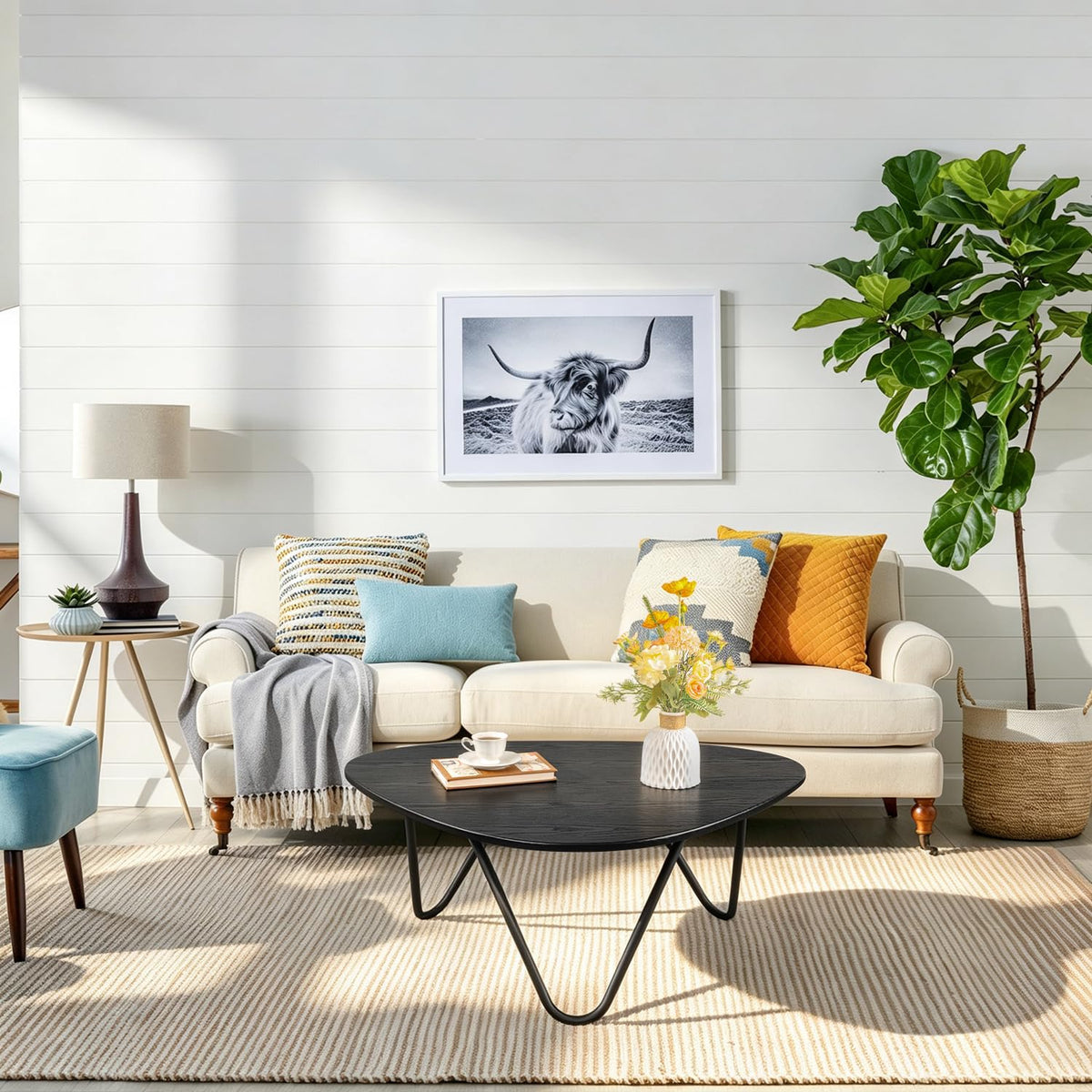 Black Wood Coffee Table with Metal Base K4847