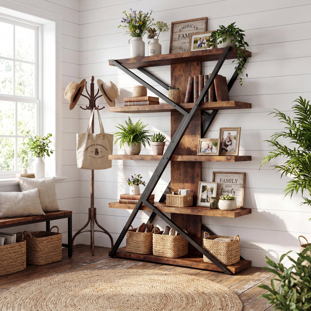 5-Tier Wood and Metal Bookshelf Q1121