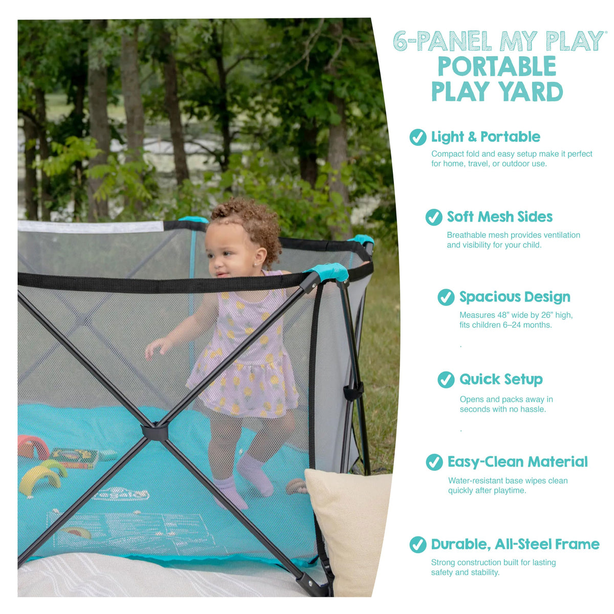 Foldable 6-Panel Baby Playpen with Mesh Sides O9091