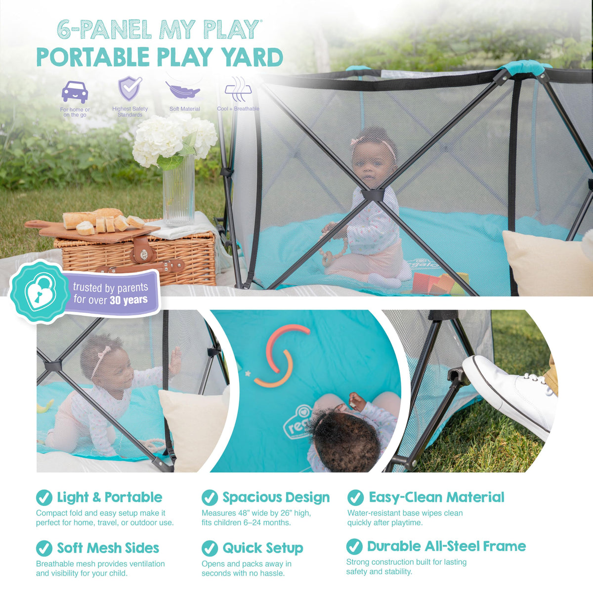 Foldable 6-Panel Baby Playpen with Mesh Sides O9091