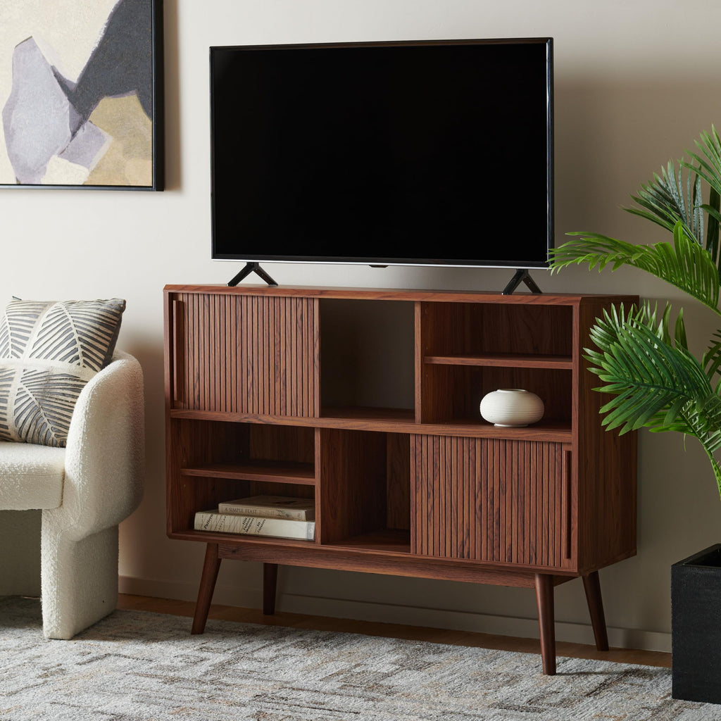 Walnut Brown TV Stand with Sliding Door N114