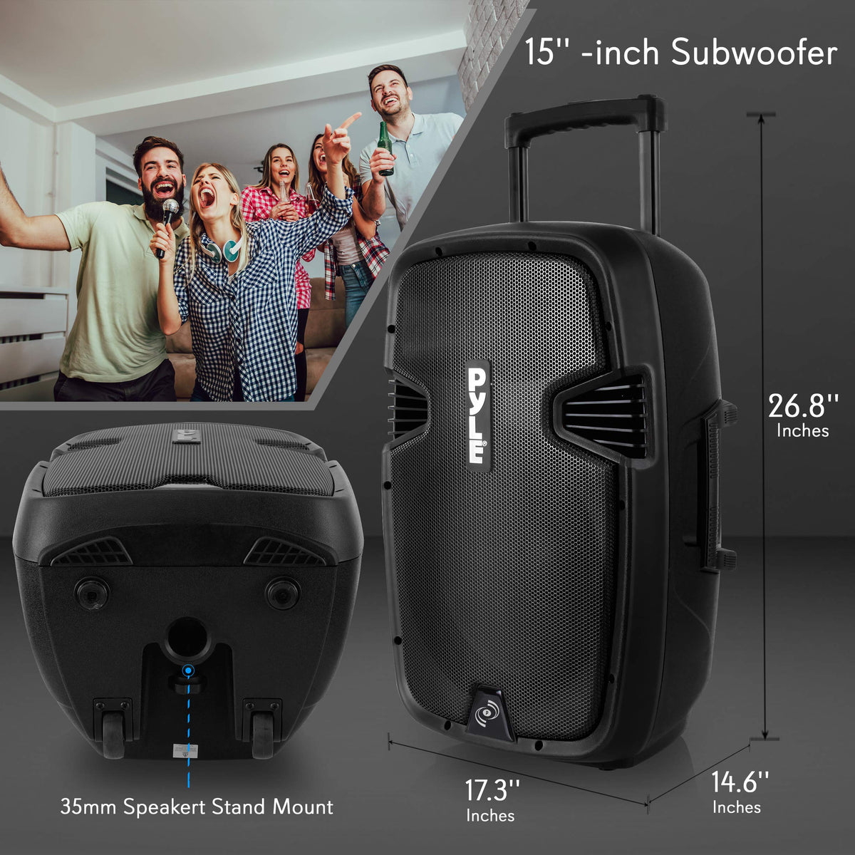 15-inch Portable PA Speaker System with 2 UHF Microphone T375