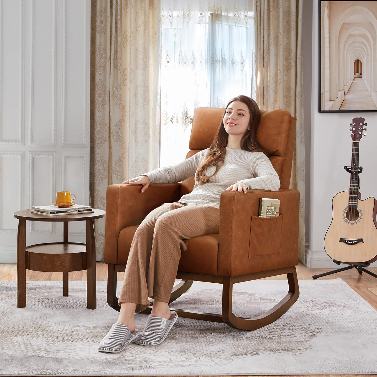 Brown Leather Glider Chair Z749