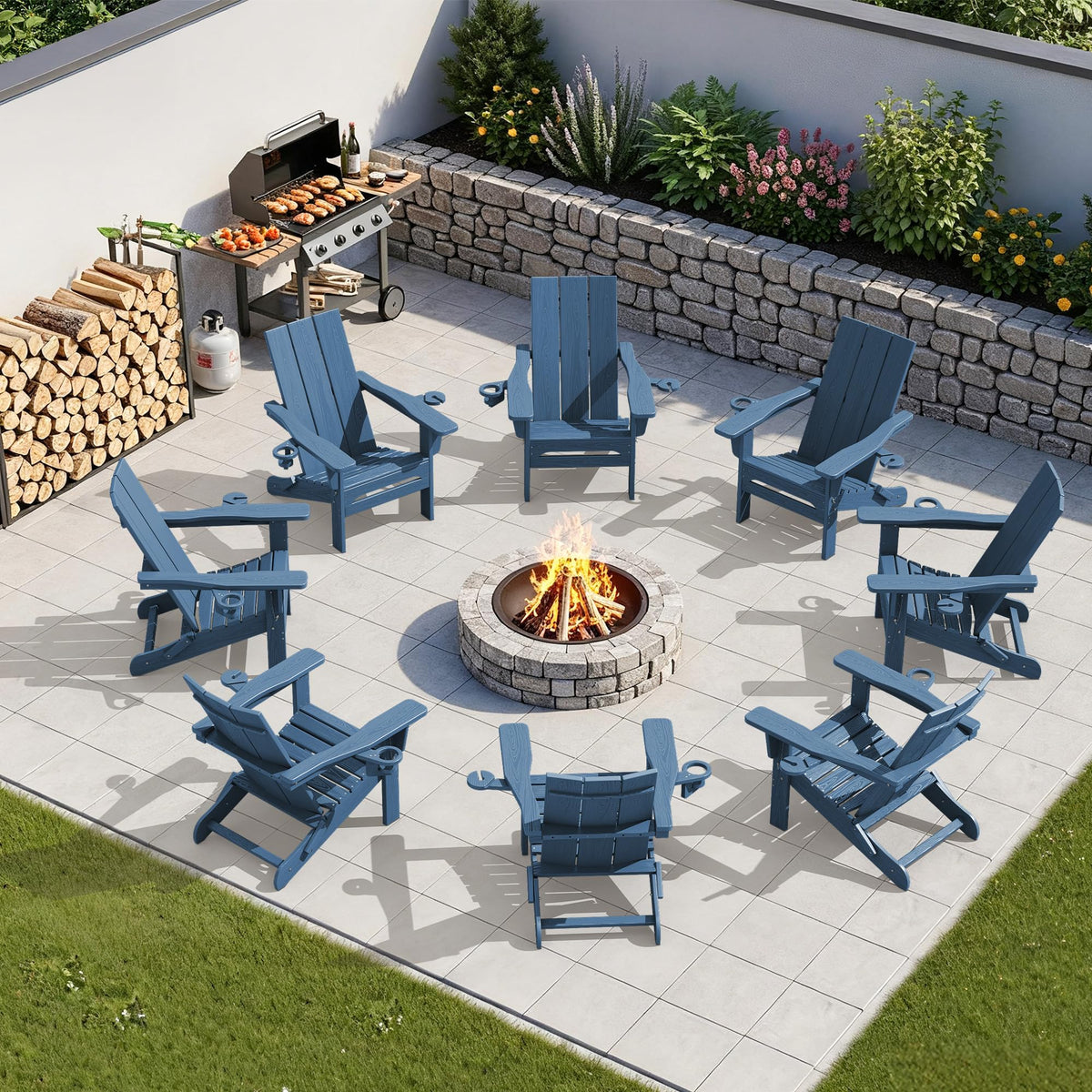 Blue Folding Adirondack Chairs Set of 6 J271