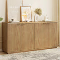 Natural Oak Fluted Wooden Sideboard Cabinet with 4 Doors I199849