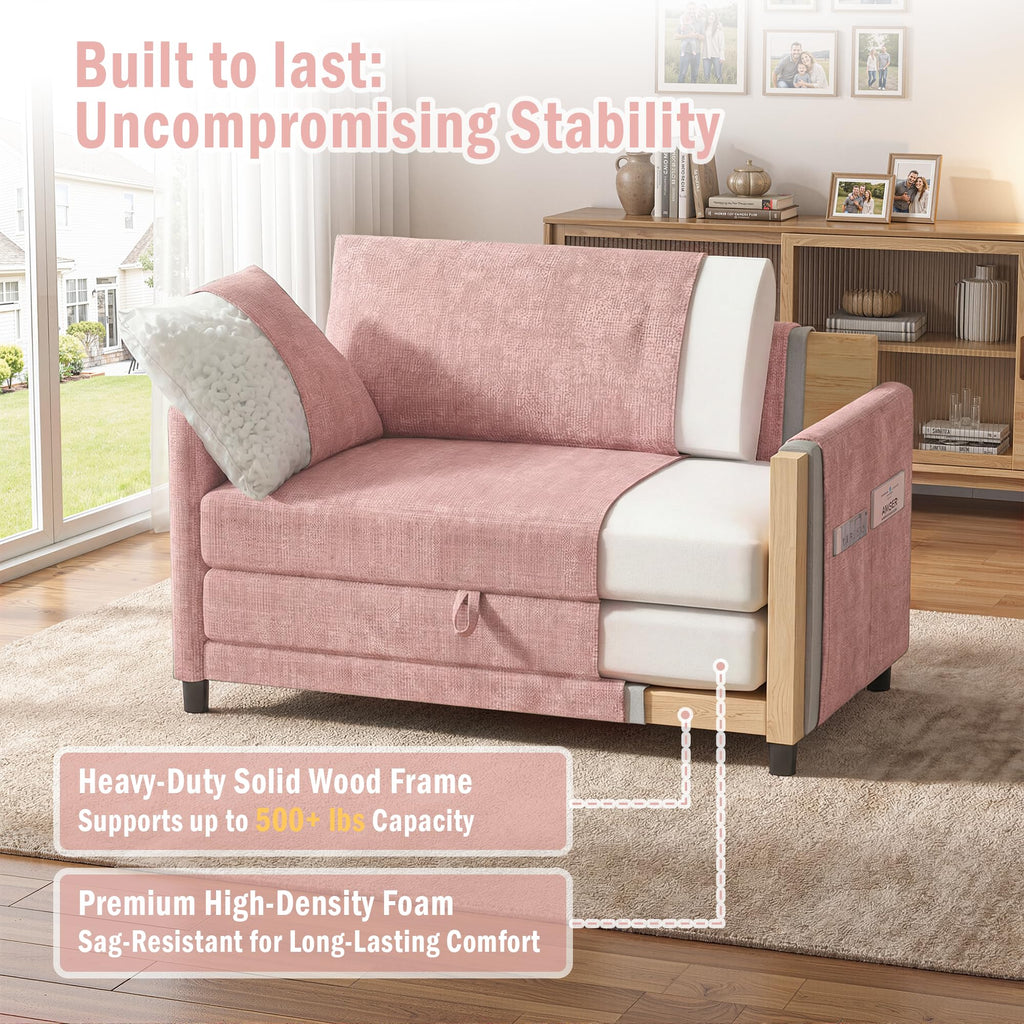 Pink Convertible Sofa Bed with Side Table X698
