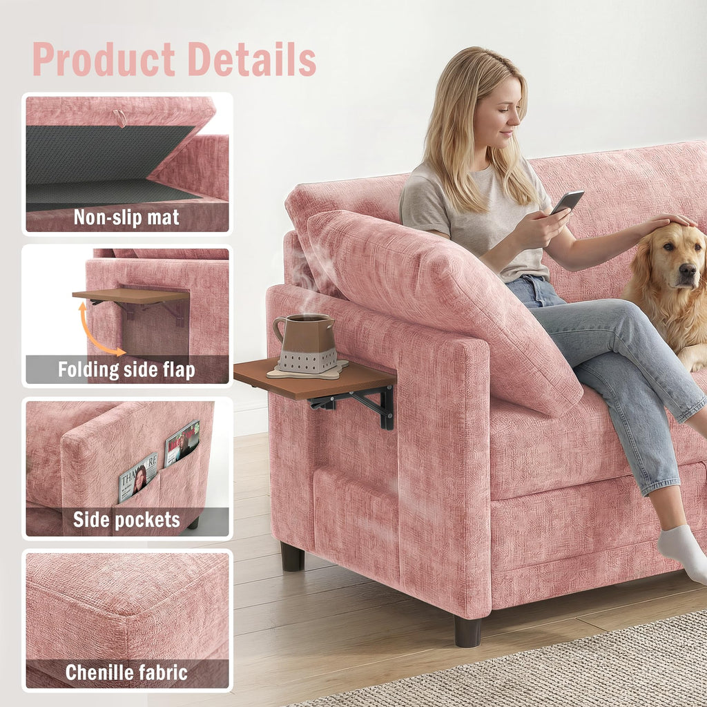 Pink Convertible Sofa Bed with Side Table X698