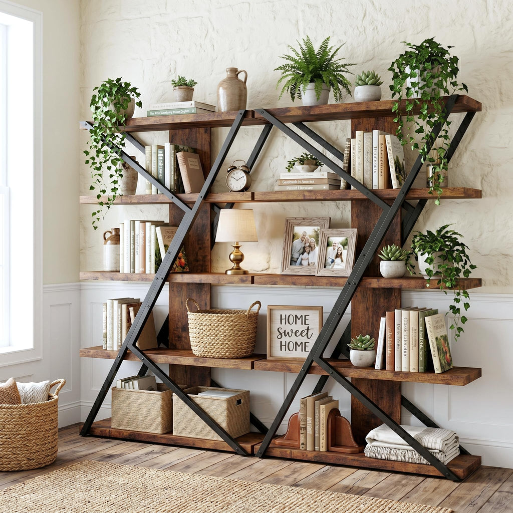 5-Tier Wood and Metal Bookshelf Q1121