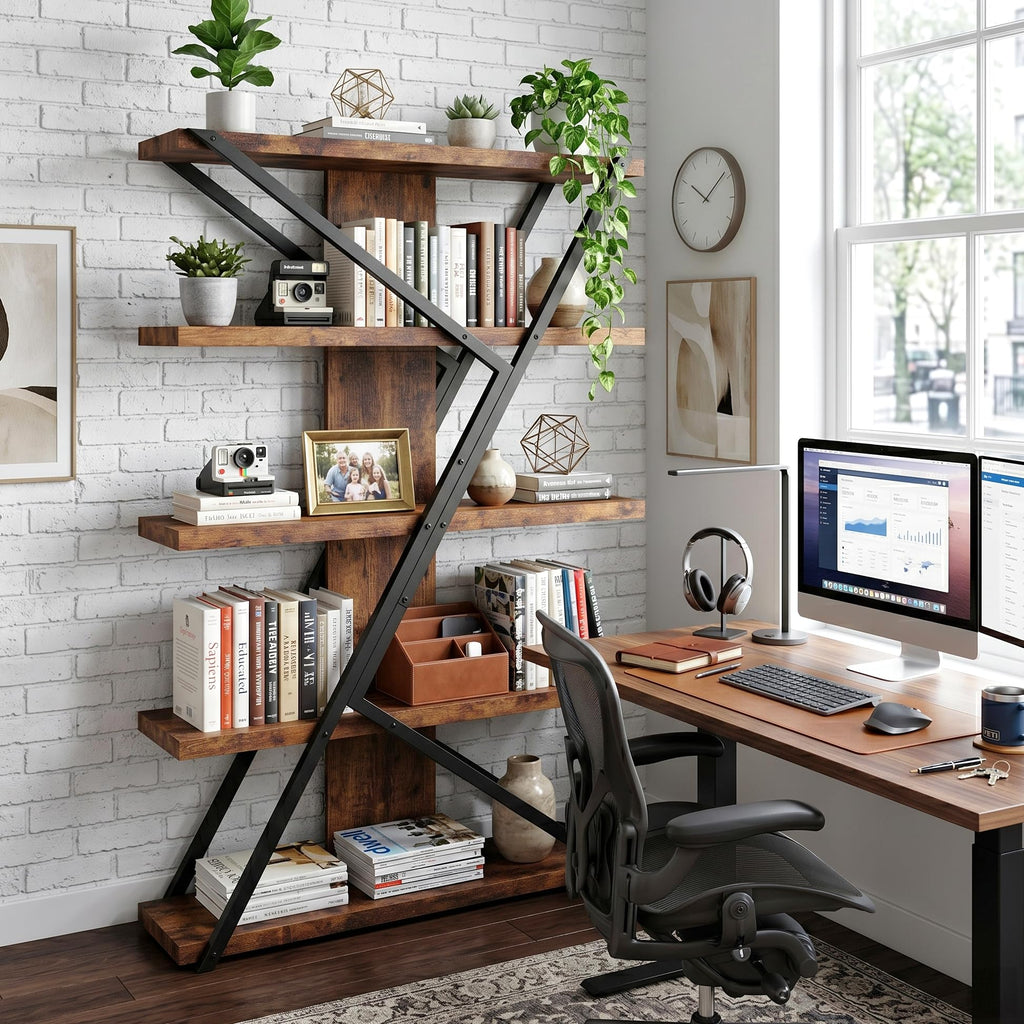 5-Tier Wood and Metal Bookshelf Q1121