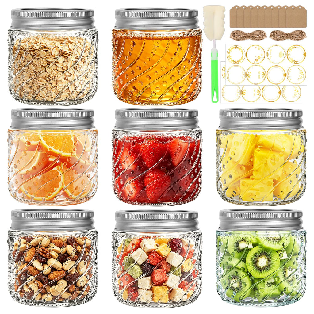 16oz Wide Mouth Mason Jars with Lids and Bands, 8 Pack D419