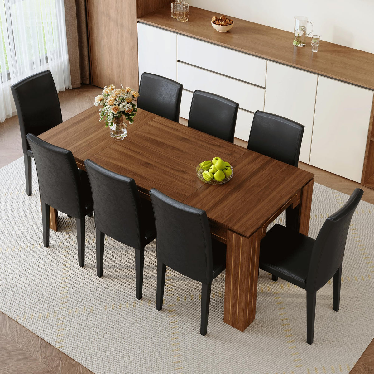9 Piece Dining Table Set with 8 Pu Leather Chairs Y1727