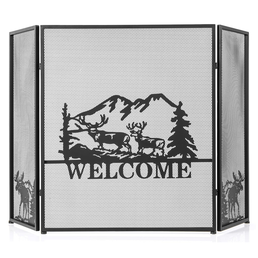 Foldable Fireplace Screen with Moose Pattern K79570