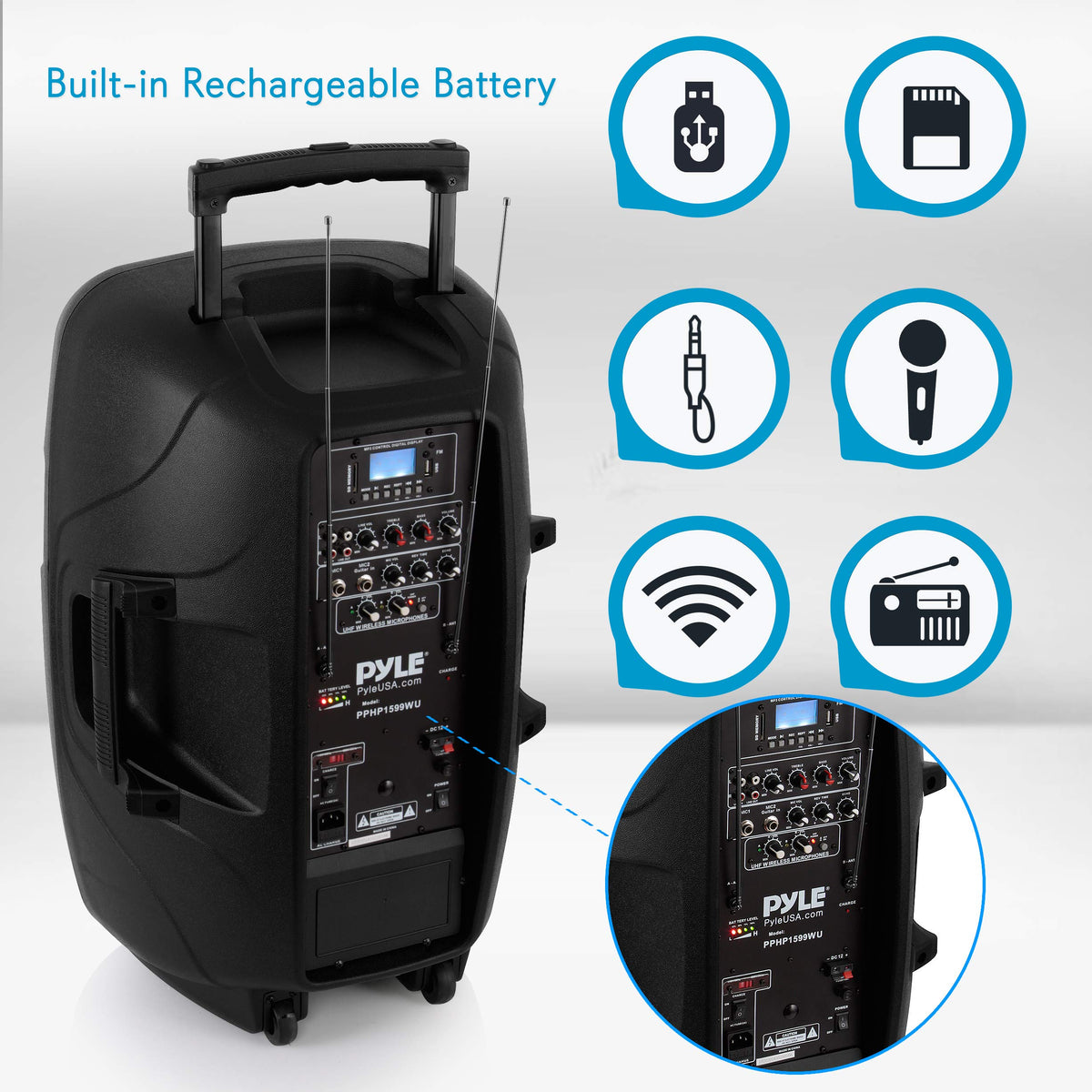 15-inch Portable PA Speaker System with 2 UHF Microphone T375