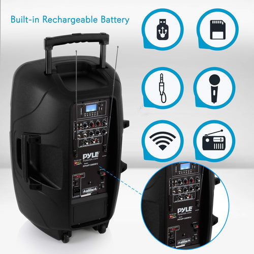15-inch Portable PA Speaker System with 2 UHF Microphone T375