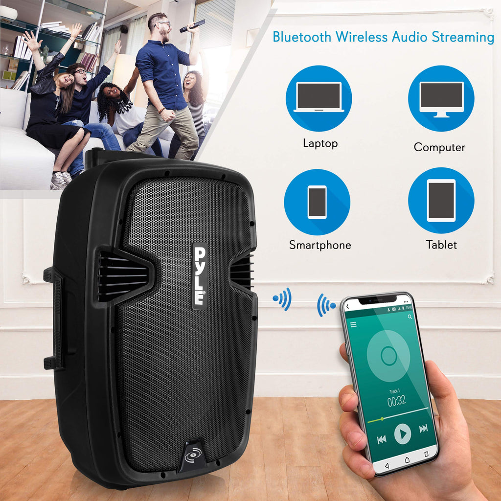 15-inch Portable PA Speaker System with 2 UHF Microphone T375