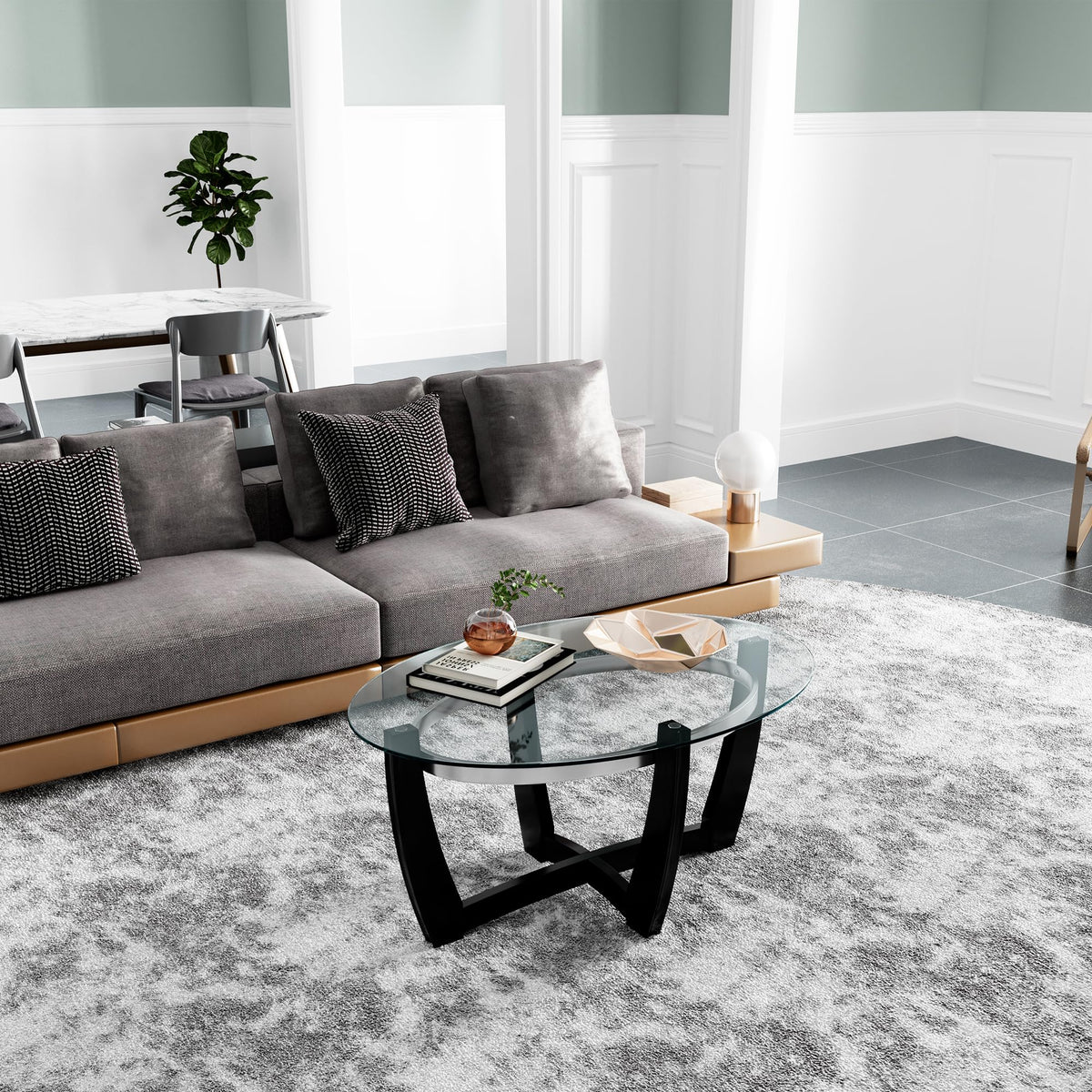 Oval Wood Glass Coffee Table Z152128
