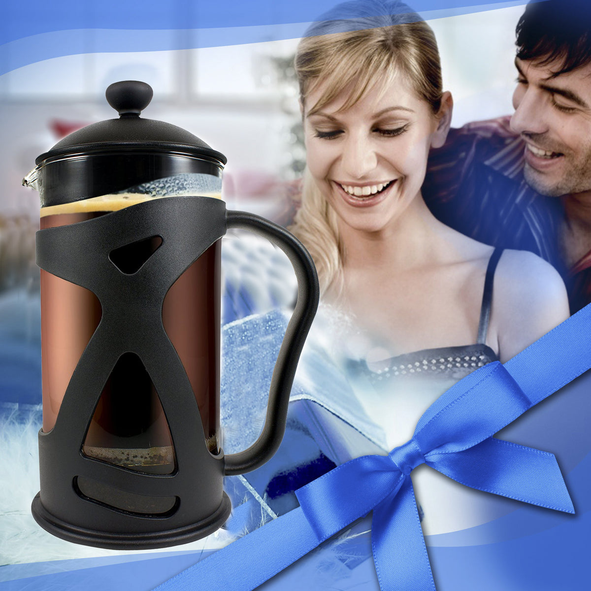 Large Black French Press Coffee Maker 1 L with 2 Extra Filters E16069