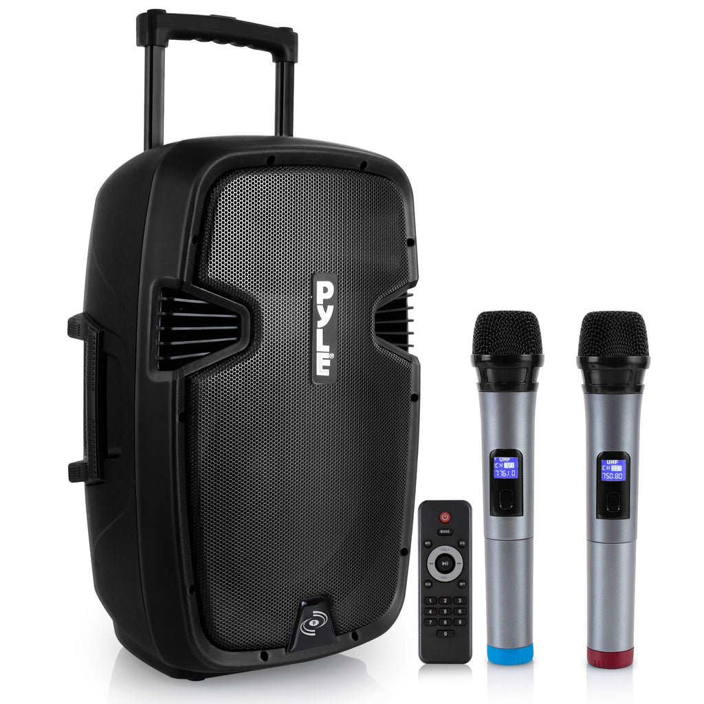 15-inch Portable PA Speaker System with 2 UHF Microphone T375