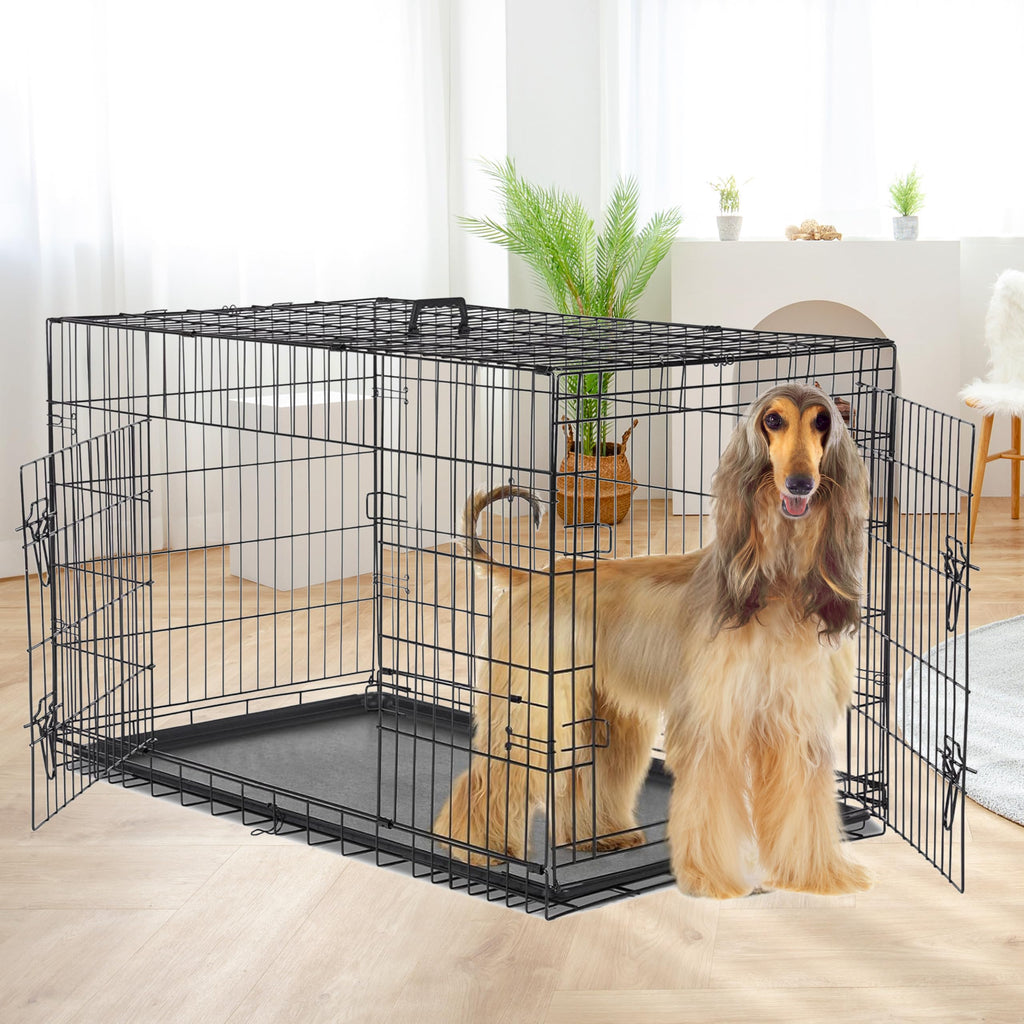 48-Inch Double Door Folding Metal Wire Dog Crate with Divider M826452
