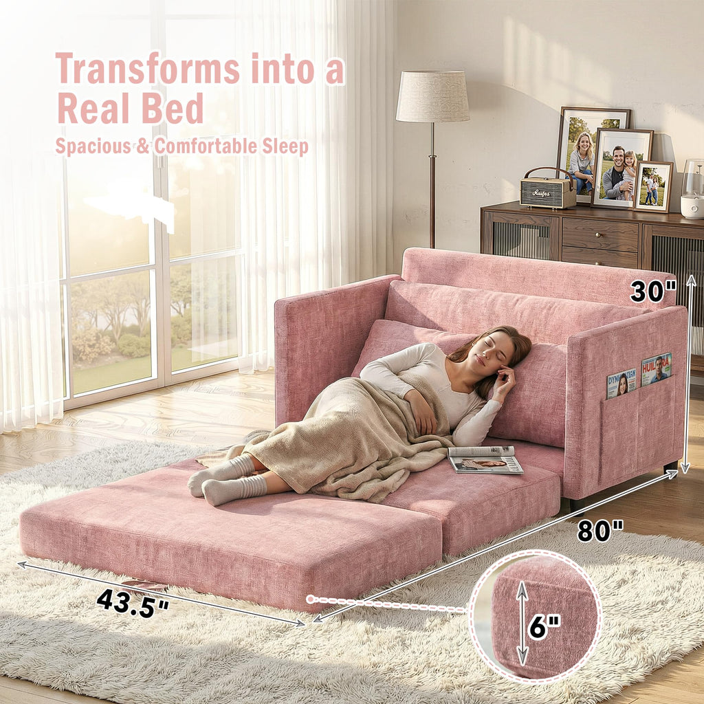 Pink Convertible Sofa Bed with Side Table X698