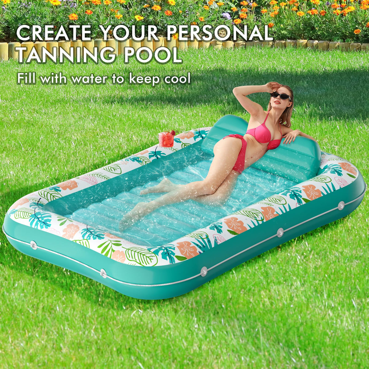 Inflatable Tanning Pool Lounger 75" x 51" Green I19045